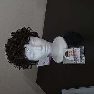 Brown Short Wig Synthetic Curly Top area   New adjustable Hair Straight at neck